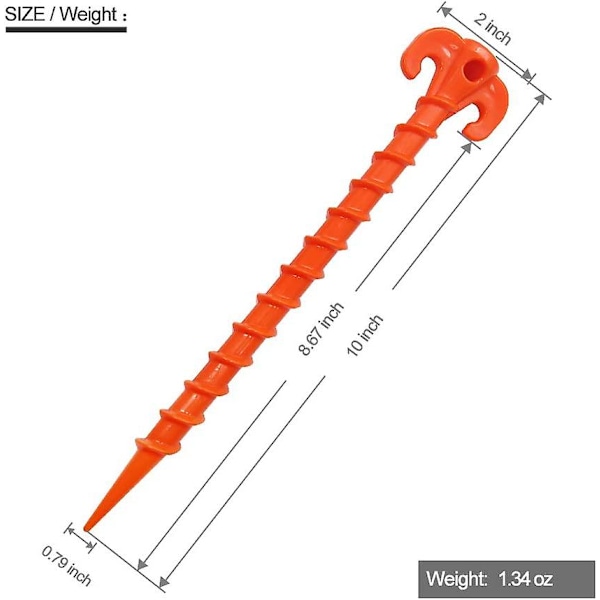 Strandteltplugger Markiseankere Markiseplugger Kraftige Skrueform 25 cm - 8 Pakning Oransje