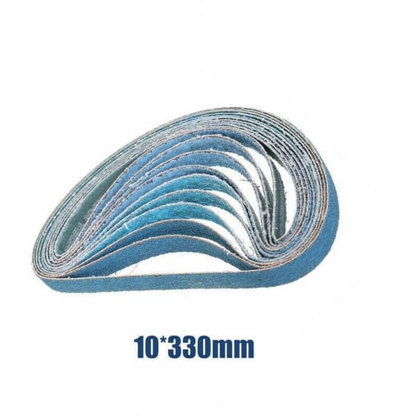 10 stk. holdbare 10x330 mm slibebånd - 60 korn til båndslibere, slibning af metal/træ, rustfjernelse