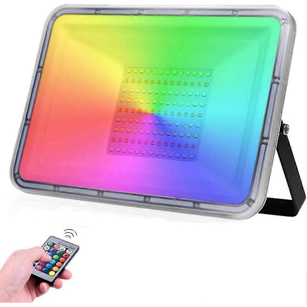 100W Ulko-RGB LED-valokeila kaukosäätimellä, 16 väriä & 4 tilaa, vedenkestävä IP67, ulkovalaistus ilman muistitoimintoa, sopii Gar