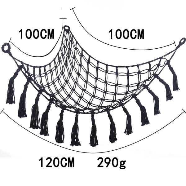 Handwoven Cotton Rope Triangular Toy Hammock - Stuffed Animal Storage Net, Corner Organizer Black