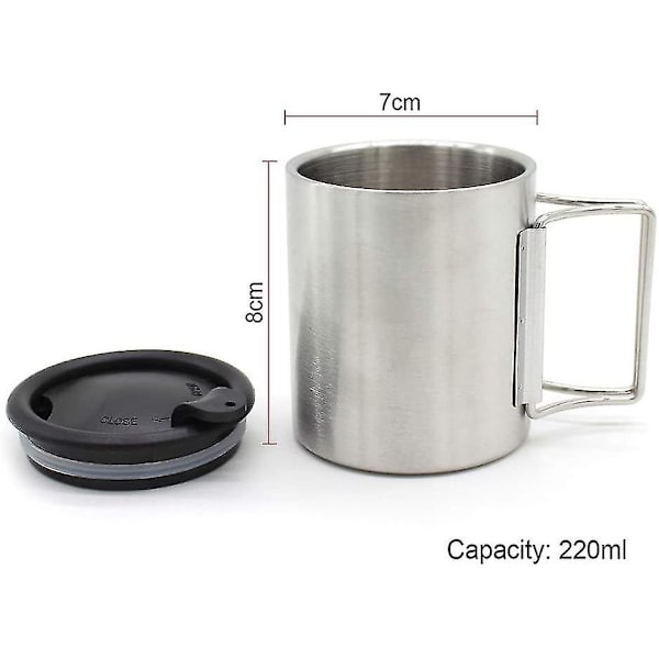 220 ml Camping Bordsbestick Utomhus Mugg Bärbar Camping Picknick Vattenkopp Rostfritt Stål Vakuum Dubbel Vägg Svart, Silver 1 st