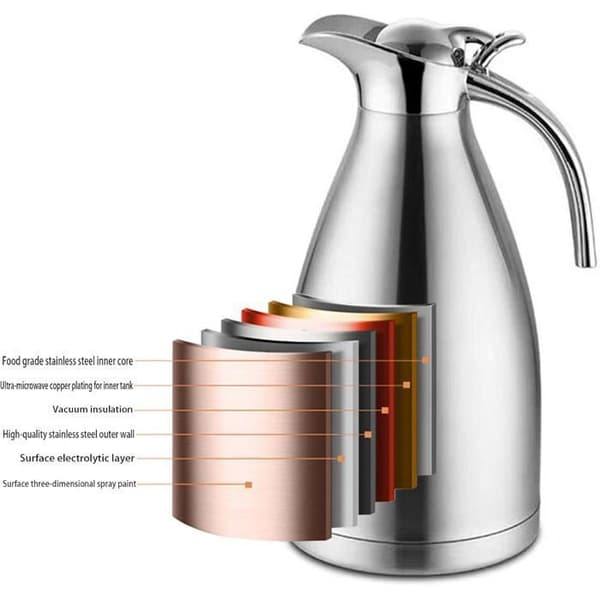 Termokaffekande, dobbeltvægget termokande i rustfrit stål, holder 1,8 liter te varm i 12 timer.