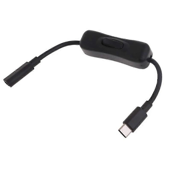 Strømkabel med bryter for Raspberry Pi 4 - USB C hann til hunn Type C forlengelseskabel med av/på-bryter