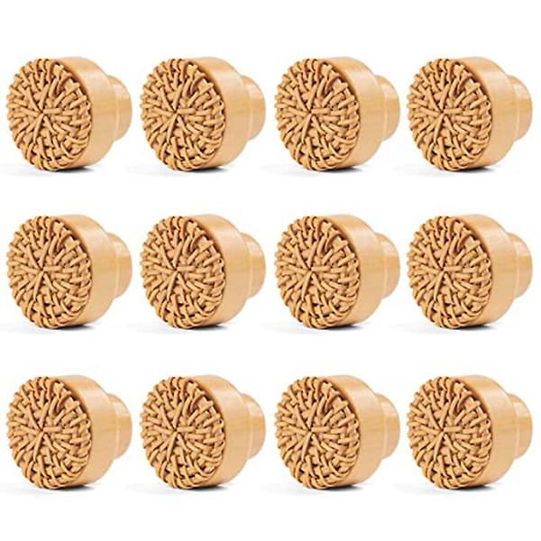 12 stycken 35 mm Boho Dresser Knobs Rattan Knobs med skruvar, Natur