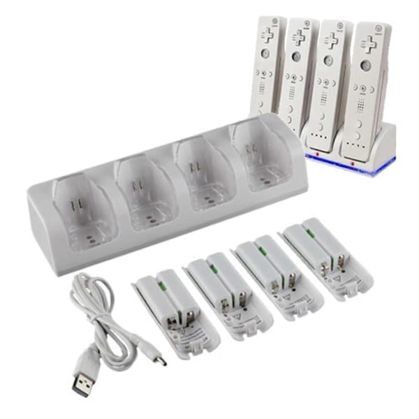 4 stk 2800mAh Oppladbare Batterier og Wii Batterilader Dock Stativ for Wii Fjernkontroll Switch Tilbehør