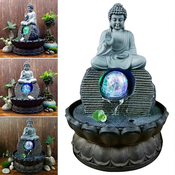 Hartsi Buddha-patsas Vesilähde Feng Shui LED Puutarhakoriste