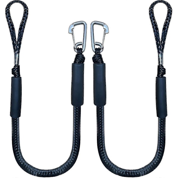 Bungee Docklina med Krok, Svart Förtöjningslina för Båt 4 Ft 2-pack & Svart
