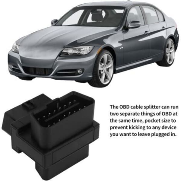 Lomme OBD2 OBDII kabel splitter adapter, 16-ben han til 3-ben hun, 1 til 2, til diagnostisk forlængelse.