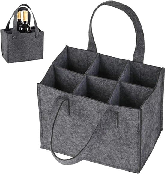 Felt Wine Bag - 1 Piece with Handle and Removable Divider - Grey