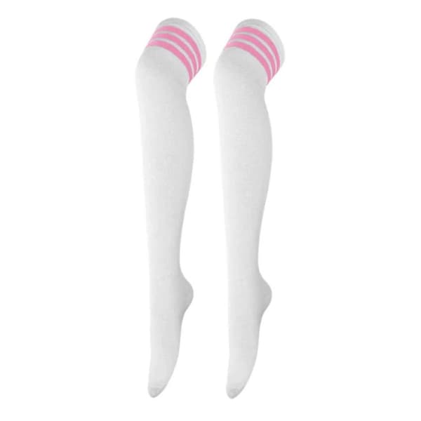 Striped Knee Socks White Pink Stripes - High Socks