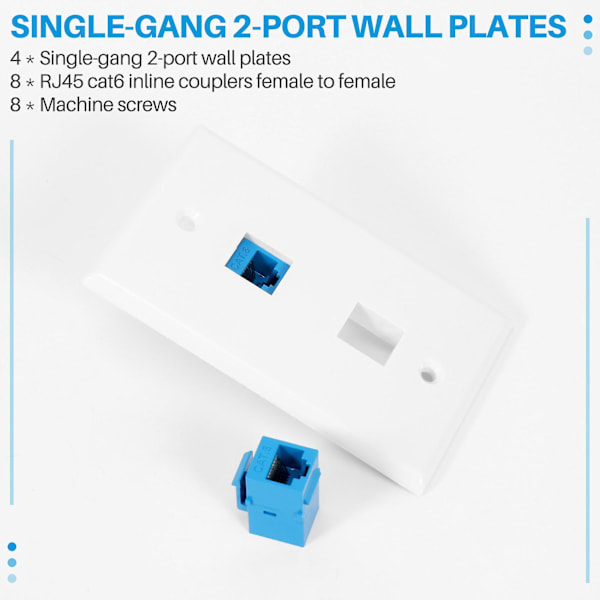 4 Stykker 2 Port Ethernet Veggplate, RJ45 Cat6 Hunn til Hunn Inline Koblingsstykke Frontplater