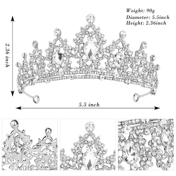 Silver Tiara och kronor för kvinnor Kristall drottning krona födelsedagskrona för flickor bröllopskrona för Bri
