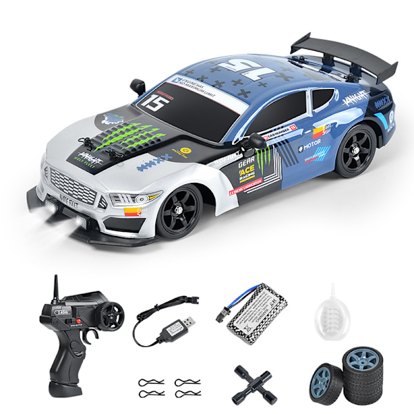 16a04 1/16 Rc Driftausimulaatioauto Nelivedolla ja Led-valolla Rc-auto Lelu Yli 6-vuotiaille Viihdekäyttöön - sininen1