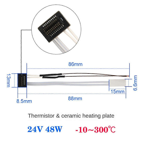 Termisk sensor og keramisk varmeelement for Bambu Lab P1P P1S, 24V 48W varmeelement for 3D-utskrift, termisk sensor, hotend