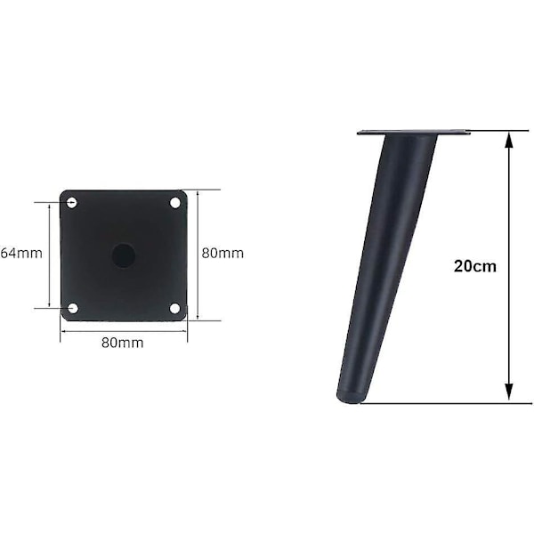 Dww-4 stycken möbel snedställda bordsben - snedställda avsmalnande 20 cm, målade svarta, metallskåpsben, avsmalnande möbelben, rostfritt stål halkfritt, Si