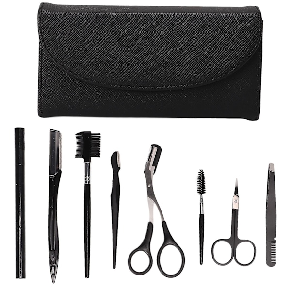 Øjenbryn Styling Kit - 8 stk. Rustfrit Stål Skønhedsværktøjer, Sort, Rustfri, med Opbevaringspose