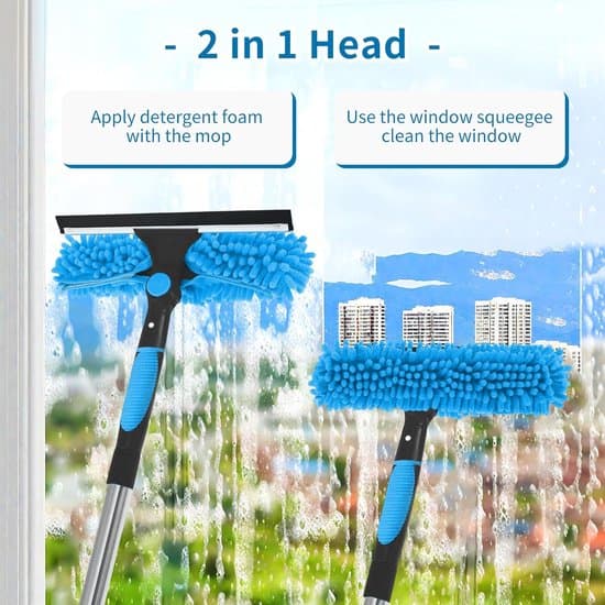 Telescopic Window Cleaner, Window Squeegee, Window Cleaning Kit, Long-Handled Window Cleaning Equipment (Blue)