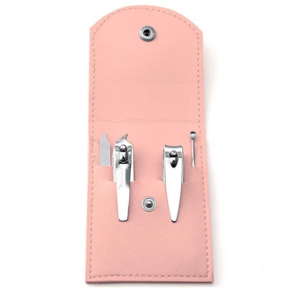 Small Manicure Set 4 Pieces Nail Clippers Nail Kit Case Pink