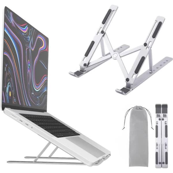 E-TEC Vikbart Laptop-/Surfplatteställ - Aluminium - 7 Justerbara Vinklar - Silver