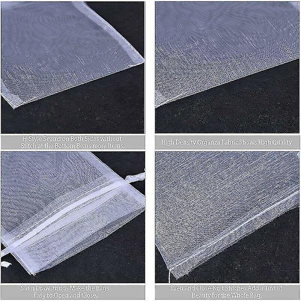 50 stk Store Organza Gaveposer, 20 X 30cm Smykkeposer Bryllupsgaveposer Med Træk snor Til Jul Fødselsdagsfest Gaveindpakning (hvid)