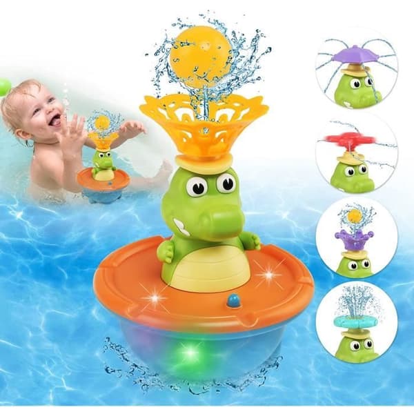 Badeleke - Krokodille - Lysende Vannleke - Babybadeleke med 5-modus Sprinkler