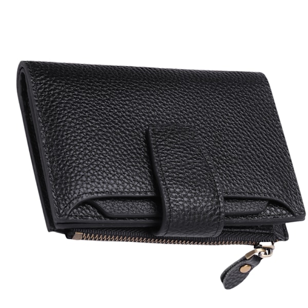 RFID Blocking Leather Wallet for Women, Small Compact Foldable Zipper Wallet Black