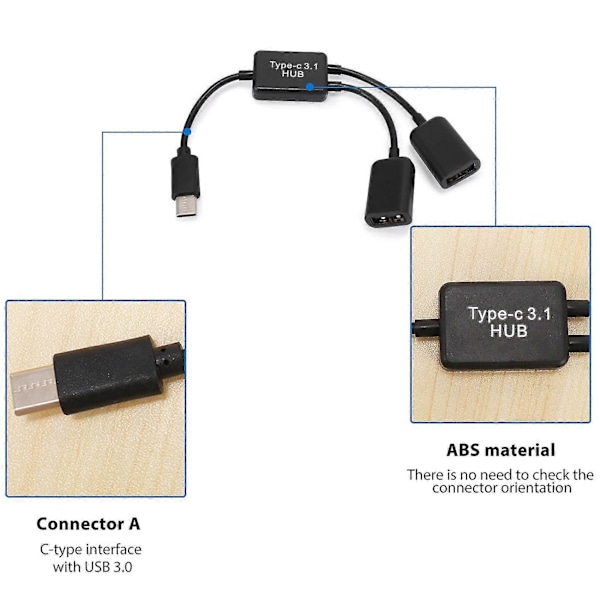 Type C OTG USB 3.1 2.0 Naaras OTG Lataus 2 Portin HUB-kaapeli Y-jakaja