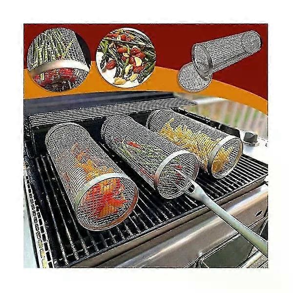 2-pak rullende grillkurve - Bedste grillkurv nogensinde, rund grillnet i rustfrit stål