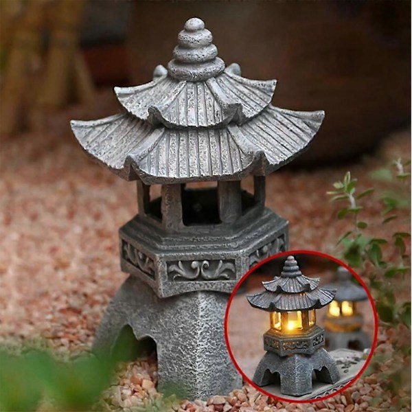 Soldriven Pagodlykta Statyer Pagod Ljus Trädgårdsdekorationer Japansk Stil Gräsmatta Dekorativ Fristående Belyst Vintage Pagod