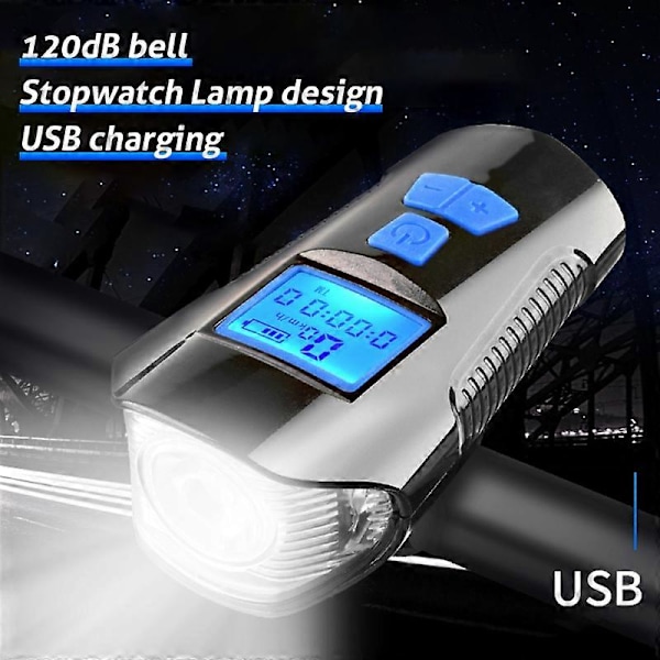 Polkupyörän valo USB Ladattava Pyöräilyvalo 120dB Äänimerkillä 4 Valotilaa Vedenpitävä Polkupyörän Etuvalo Pyöräilyyn