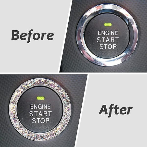 Tryk-for-at-starte Knap Ring Emblem Mærkat 2 stk. Diamant Bil Ring Mærkater Rhinestone Bil Tilbehør Interiør Til Kvinder