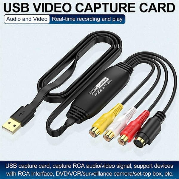 USB Video Capture til Digital Konverter USB 2.0 Video Audio Capture-kort for TV DVD Støttesystem