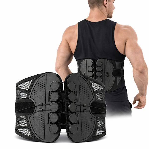 Adjustable Lumbar Support with Tensionable Lacing – Breathable Mesh Back Brace Black M