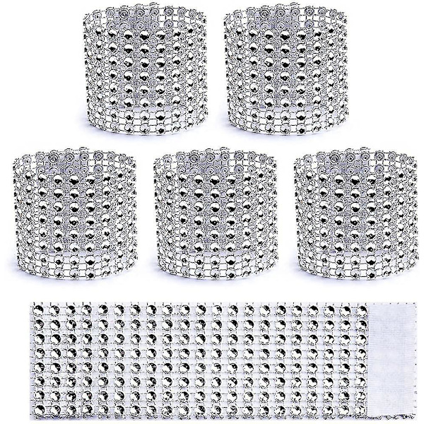 Serviettringer, sølv Serviettringer Sett med 100, Engangs Rhinestone Serviettbånd