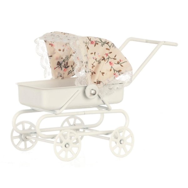 Dockskåp Vit Metall Barnvagn Blommig Sufflett Miniatyr 1:12 Baby Barnkammar Tillbehör