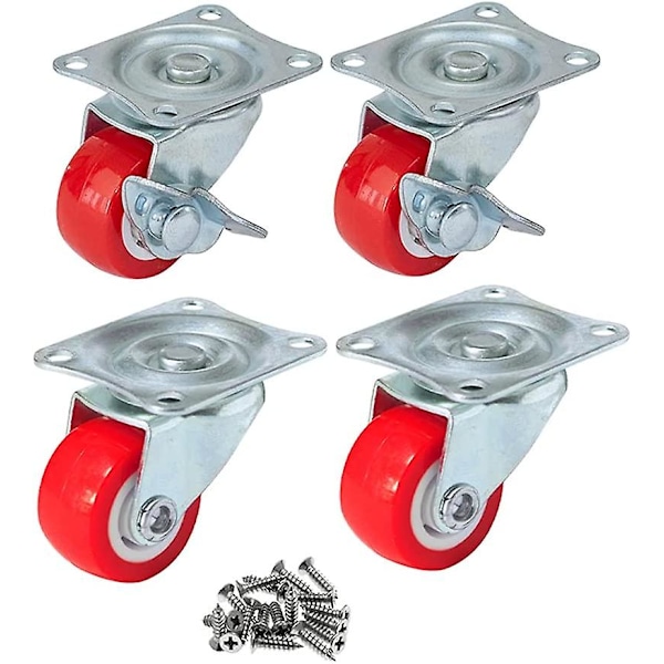 Rullar 1,25 tumCaster Hjul 2 Swivel Casters 2 Swivel med broms på röda polyuretanhjul