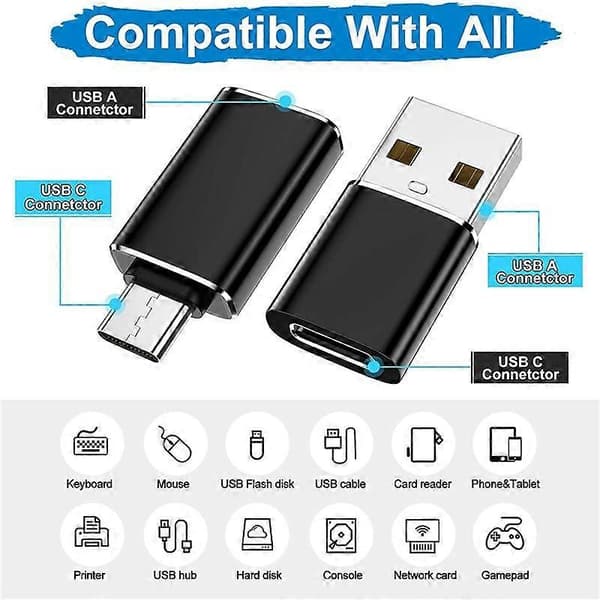 4 kpl USB C - USB -sovitin & USB - USB C -sovitin /PC////Kannettavalle tietokoneelle//CarPlaylle