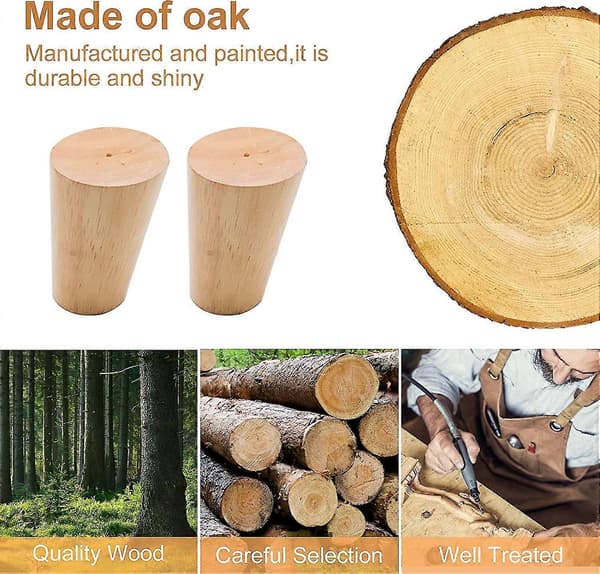 Set med 4 trämöbelben, 8 cm utbytes soffben med tillbehör (lutande design)