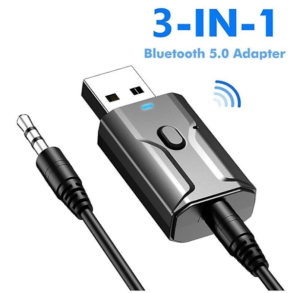 4-i-1 USB Bluetooth 5.0 Dongle Adapter Mottaker Sender HiFi Stereo Trådløs Lydadapter USB 3,5 mm Jack 3,5 mm Aux for PC Stasjonære Datamaskiner Hodetelefoner