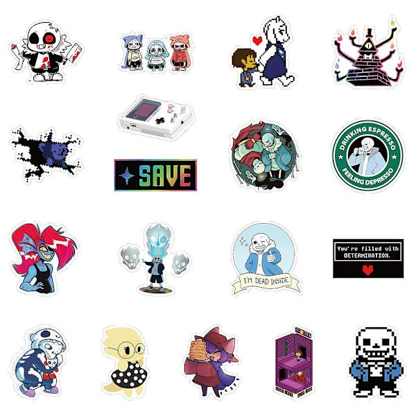 Undertale Klistremerkepakke | 50 stk Sans Undertale Vanntett Vinylklistremerker for Bærbar PC Frisk Sans Au Gaster Undyne Flowey Dekal for Tenåringsjenter Voksne Di