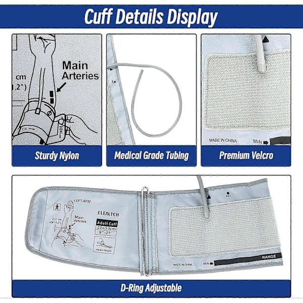 Extra Stor Manschett Kompatibel med Omron 9-21 tum (22-53 cm) XL Blodtrycksmanschett för Stor Arm, Grå