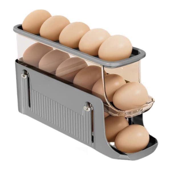 3-lags Foldbar Eggbeholder, Rullende Eggbeholder for Kjøleskap, Automatisk Rullende Egg Oppbevaringsbrett, Eggbrett Grå