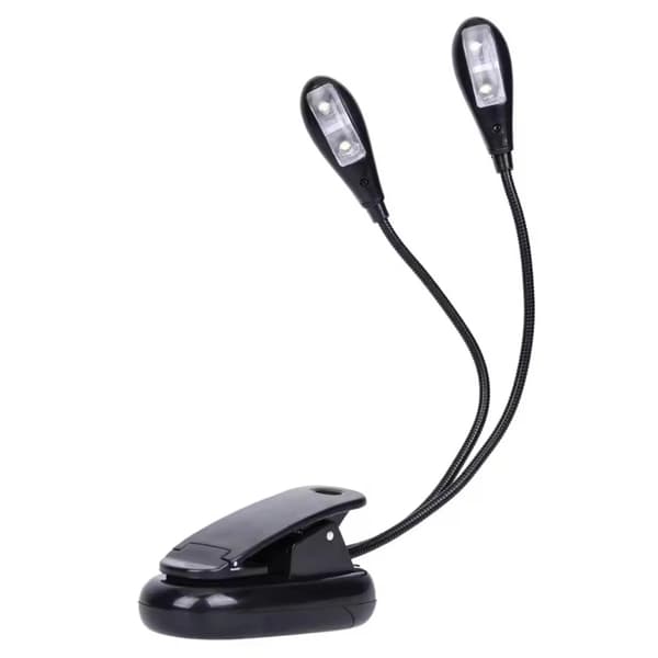 Nodestativlampe, LED-boglampe med klemme, sengelampe, 2 lysstyrkeniveauer