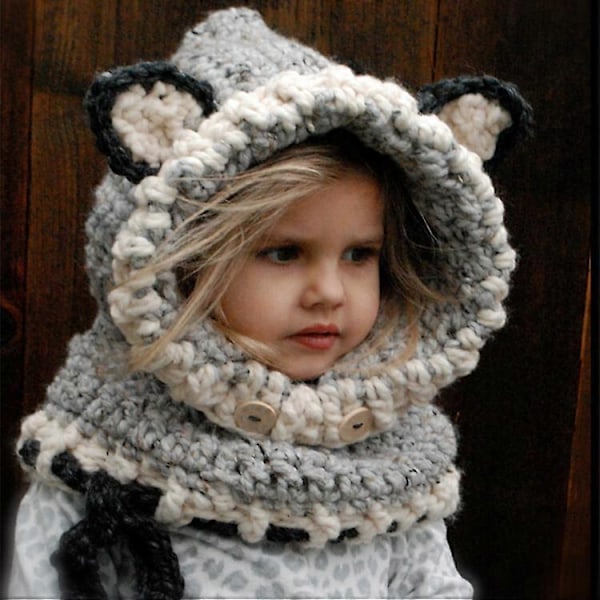 Rävhatt höst och vinter barn ull stickad hatt handstickad varmt öron skydd cape mössa för män och kvinnor (orange, 2-6 år)