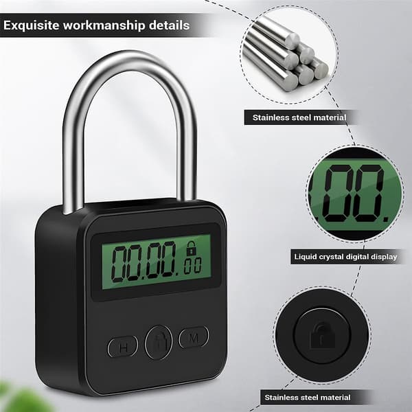Metal Timer Lås LCD Display Multi-Funktion Elektronisk Tid 99 Timer Max Timing USB Genopladelig Ti