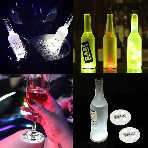 LED Coaster, 12 stk. Lysende Coasters, LED Flaskelys