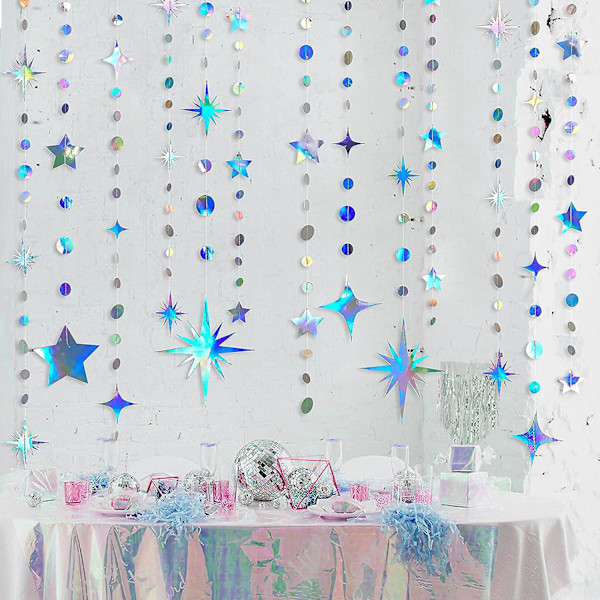 Iridescent festdekorationer stjärna cirkel prick papper girlang banderoll vimpel streamer metallisk hängande glitter dekoration