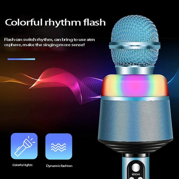 Trådlös Bärbar Bluetooth-Mikrofon med LED-Ljus, Barnpresent Lämplig för Sångfest Blå