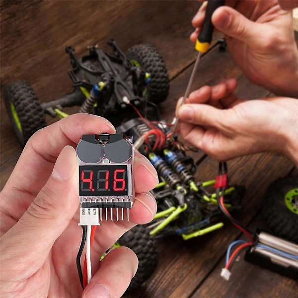 5 stk 2 i 1 1-8S Lipo Batterispenningstester, RC Lavspenningssummeralarm, Batteriovervåker for Lipo/Li-Ion