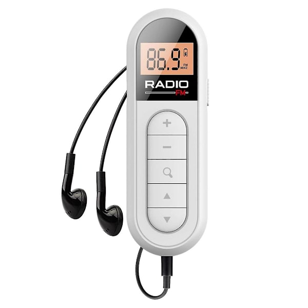 Mini Lomme FM Radio 300MAh Oppladbar Bærbar 76-108MHZ Radio med Bakgrunnsbelyst LCD-Skjerm Kablet
